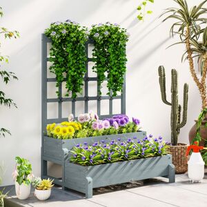 MHSTAR UK LTD Outsunny 2-Tier Raised Garden Bed with Trellis, Wooden Elevated Planter Box with Drainage Holes, Outdoor Raised Planter for Climbing Plants, Fruits, V