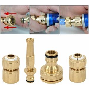 MantraRaj Infotech LTD. 4Pcs Set Brass Hose Pipe Fitting Set Garden Tap Quick Connectors & Spray Nozzle