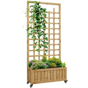 MHSTAR UK LTD Outsunny Wooden Trellis Planter, Raised Beds for Garden with Wheels and Bed Liner, Privacy Screen Planter Box to Grow Vegetables, Herbs and Flowers fo