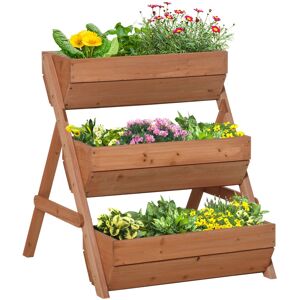 MHSTAR UK LTD Outsunny 3 Tier 66L Raised Garden Bed Wooden Elevated Planter Box Kit for Flower, Vegetable, Herb, 65 x 75 x 76cm, Brown