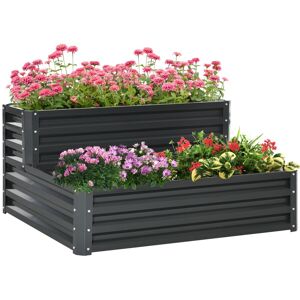 MHSTAR UK LTD Outsunny 2 Tier Galvanised Raised Garden Bed, Outdoor Steel Planter Box with Open Bottom for Vegetables, Flowers and Herbs, 120 x 101 x 58 cm, Dark Gr