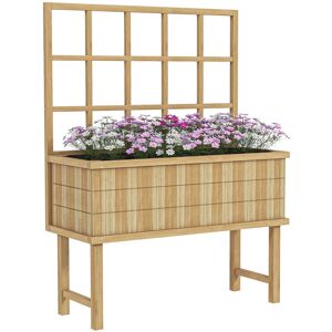 MHSTAR UK LTD Outsunny Wooden Raised Planter with Trellis for Vine Climbing Plants, Elevated Garden Bed with Drainage Holes and Bed Liner for Vegetables, Flowers, H