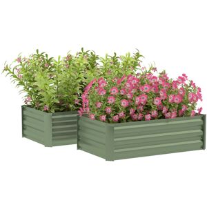MHSTAR UK LTD Outsunny Galvanised Raised Beds for Garden Set of 2, Outdoor Elevated Planter Box, Easy-to-assemble, for Growing Flowers, Herbs and Vegetables, Green