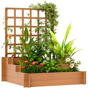 MHSTAR UK LTD Outsunny 3 Tier Planters with Trellis for Vine Climbing, Wooden Raised Beds for Garden Patio, Outdoor Planter Box for Vegetables, Flowers, Herbs, Brow