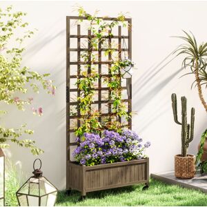 MHSTAR UK LTD Outsunny Wooden Trellis Planter, Raised Beds for Garden with Wheels and Bed Liner, Privacy Screen Planter Box to Grow Vegetables, Herbs and Flowers fo