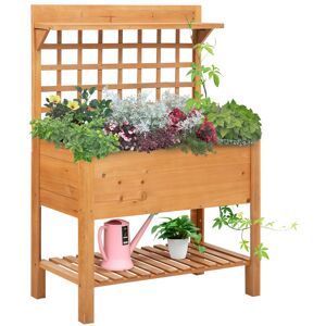 MHSTAR UK LTD Outsunny Wooden Planter Raised Elevated Garden Bed w/ 2 Shelves, 105x40x135cm