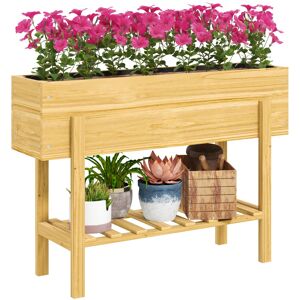 MHSTAR UK LTD Outsunny Wooden Raised Garden Bed, Elevated Planter Box with Bed Liner, Drainage Holes and Storage Shelf, Raised Planter for Vegetables, Flowers, Herb