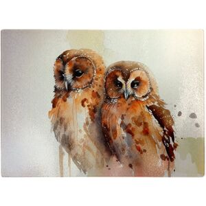 WRT Ltd Loving Tawny Owls Watercolour Glass Chopping Board WRT Ltd Loving Tawny Owls Watercolour Glass Chopping Board