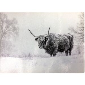 WRT Ltd Snowy Black And White Highland Cow Glass Chopping Board WRT Ltd Snowy Black And White Highland Cow Glass Chopping Board
