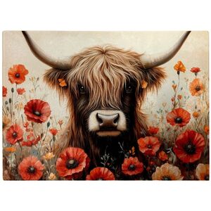 WRT Ltd Highland Cow And Summer Flowers Glass Chopping Board WRT Ltd Highland Cow And Summer Flowers Glass Chopping Board