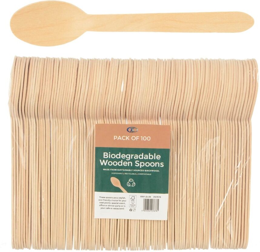 XS-Stock.com Ltd Pack Of 100 Wooden Cutlery Party BBQ Picnic Biodegradable - Spoon