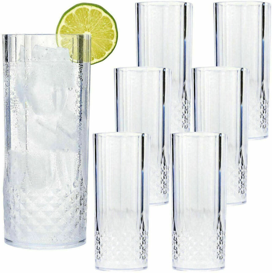 MantraRaj Infotech LTD. MantraRaj Durable 6PK Clear Crystal Effect Long Drink Glasses - Plastic Highball Whiskey Wine Champagne Flute Glasses Tumblers Drinks Cups Reusable Pe