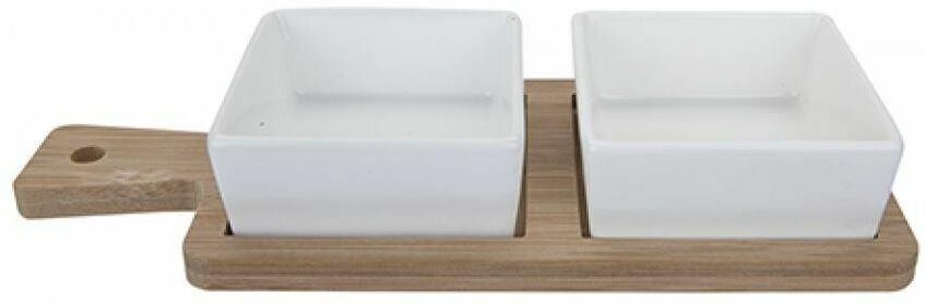 MantraRaj Infotech LTD. MantraRaj Serving Board With Two Square Ceramic Dishes Bamboo Serving Tray Sauce 2 Piece Set Display Serving Tray Serving Dishes For Snacks, Side Dish