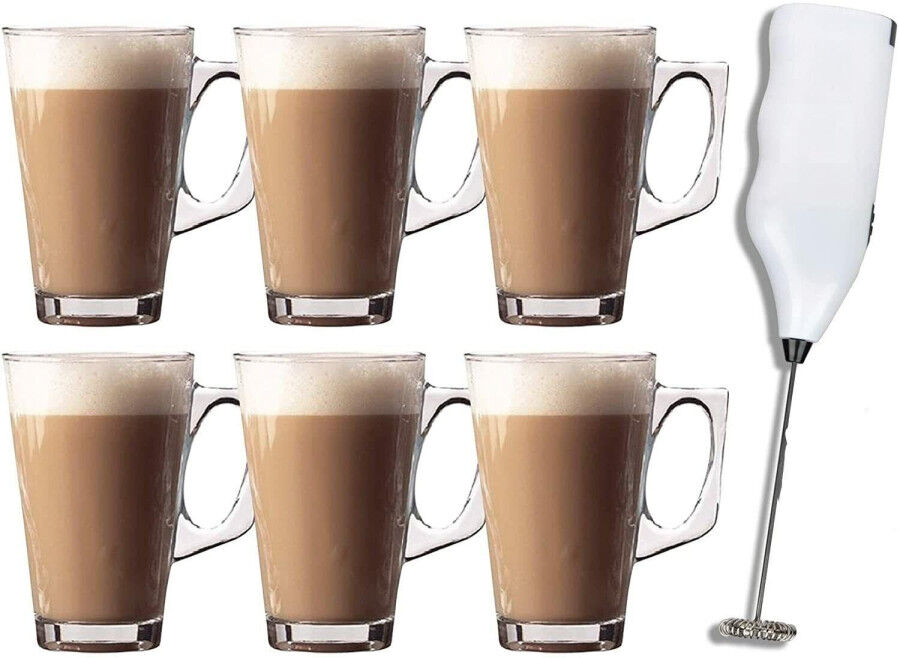 MantraRaj Infotech LTD. MantraRaj Set Of 6 Insulated Large Latte Glasses Coffee Tea Mugs Cappuccino Cups Hot Drink Mug 240ml Temperature Resistant Indoor Mug Handle Tea Cup f