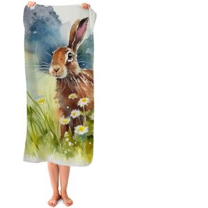 WRT Ltd Hare And Daisies Watercolour Beach Towel WRT Ltd Hare And Daisies Watercolour Beach Towel