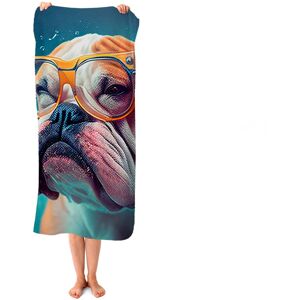 WRT Ltd Bulldog With Glasses Splashart Beach Towel WRT Ltd Bulldog With Glasses Splashart Beach Towel