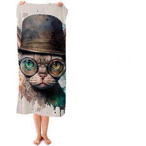 WRT Ltd Devon Rex Cat With Glasses Splashart Beach Towel WRT Ltd Devon Rex Cat With Glasses Splashart Beach Towel