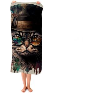 WRT Ltd Cat With Glasses And Hat Splashart Beach Towel WRT Ltd Cat With Glasses And Hat Splashart Beach Towel