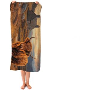 WRT Ltd Highland Cow And A Cottage Beach Towel WRT Ltd Highland Cow And A Cottage Beach Towel