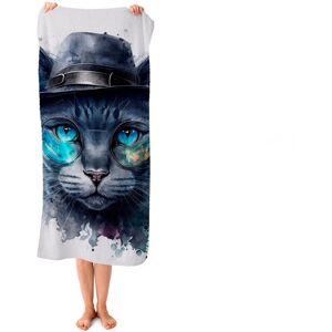 WRT Ltd Russian Blue Cat With Glasses Splashart Beach Towel WRT Ltd Russian Blue Cat With Glasses Splashart Beach Towel