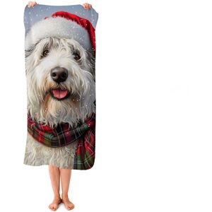 WRT Ltd Christmas Old English Sheepdog Beach Towel WRT Ltd Christmas Old English Sheepdog Beach Towel