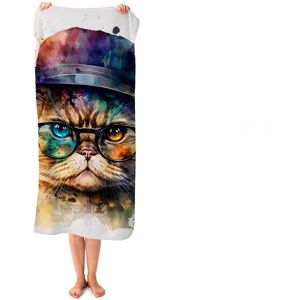 WRT Ltd Shorthair Cat With Glasses Splashart Beach Towel WRT Ltd Shorthair Cat With Glasses Splashart Beach Towel