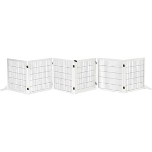 MHSTAR UK LTD PawHut Freestanding Pet Dog Gate 6 Panel Foldable Wooden Playpen 432cm Long