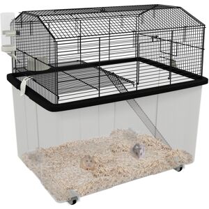 MHSTAR UK LTD PawHut Hamster Cage with Wheels, 2 Tiers, Deep Bottom, Ramp, Platform, Food Dish, Water Bottle, for Dwarf Hamster, Syrian Hamster, 57 x 43 x 57cm - Bl