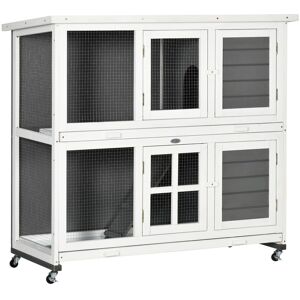 MHSTAR UK LTD PawHut Rabbit Hutch, Two-Tier Guinea Pig Cage w/ Removable Tray, Wheels
