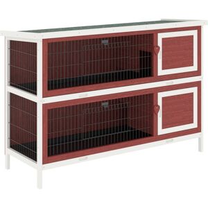 MHSTAR UK LTD PawHut Two-Tier Rabbit Hutch Large Elevated Wooden Bunny Cage w/ Removable Tray