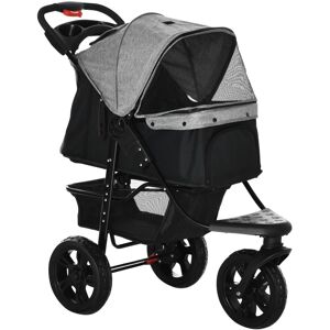 MHSTAR UK LTD PawHut Folding 3 Wheel Pet Stroller Travel Adjustable Canopy Storage Brake Grey