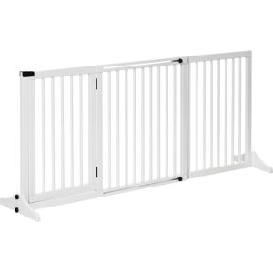 MHSTAR UK LTD PawHut Wooden Freestanding Pet Gate Adjustable w/ Door Lock Safe Barrier White