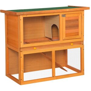 MHSTAR UK LTD Pawhut 90cm 2 Tiers Rabbit Hutch Wooden Pet Cage Run Vintage Bunny House