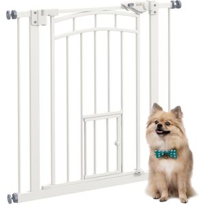 MHSTAR UK LTD PawHut Pressure Fit Safety Gate, Dog Gate Pet Barrier with Small Cat Door, Auto Closing System, Double Locking for Stairs, Hallways, 74-80cm Openings