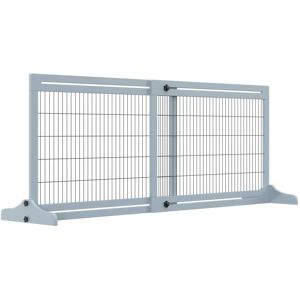 MHSTAR UK LTD PawHut Adjustable Wooden Pet Gate Freestanding Dog Barrier for Doorway, Grey