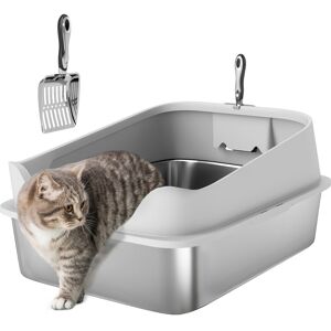 MHSTAR UK LTD PawHut XXL Cat Litter Tray Stainless Steel, Cat Litter Box High Sided with Metal Litter Scoop, Never Absorbs Odors, Anti Leakage & Easy to Clean, 70 x