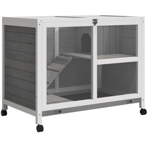 MHSTAR UK LTD PawHut Wood Rabbit Hutch Bunny Cage Pet House Indoor W/ Tray Ramp, Grey
