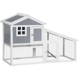 MHSTAR UK LTD PawHut Two-Tier Rabbit Hutch w/ Sunlight Panel Roof, Slide-Out Tray - Grey
