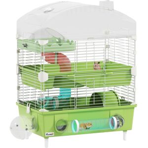 MHSTAR UK LTD PawHut 3-Tier Hamster Cage, Hamster Habitat with Transparent Top, Sand Bathroom, Exercise Wheel, Hideout Room, Tubes, Small Animal Cage for Dwarf Hams
