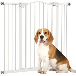 MHSTAR UK LTD PawHut Metal Stair Gate Indoors, Auto Retractable Pet Safety Gate Dog Gate for Doorways, Corridors and Stairs, White, 100cm