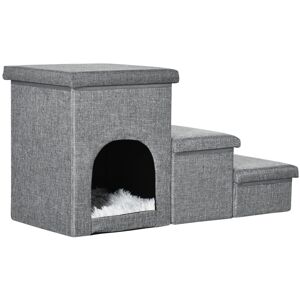 MHSTAR UK LTD PawHut 3 Step Dog Steps for Bed w/ Cat House Storage Boxes for Sofa Grey