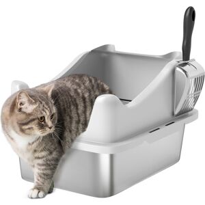 MHSTAR UK LTD PawHut Cat Litter Tray Stainless Steel, Cat Litter Box High Sided with Litter Scoop, Never Absorbs Odors, Anti Leakage & Easy to Clean, 43 x 33 x 25 c