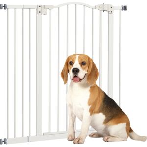 MHSTAR UK LTD PawHut Metal Stair Gate Indoors, Auto Retractable Pet Safety Gate Dog Gate for Doorways, Corridors and Stairs, White, 94cm