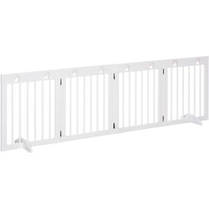 MHSTAR UK LTD PawHut Pet Gate 4 Panel Wooden Dog Barrier Folding Fence w/ Support Feet