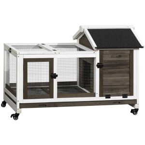 MHSTAR UK LTD PawHut Wooden Rabbit Hutch, Small Animal House w/ Wheels, Removable Tray