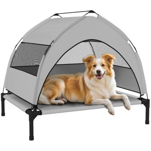 MHSTAR UK LTD PawHut Elevated Dog Bed with Removable Canopy, Portable Cooling Raised Pet Cot with Breathable Mesh, Storage Bag, for Indoor Outdoor Use, for Small Me