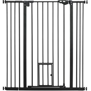 MHSTAR UK LTD PawHut Pet Gate W/ Cat Door, Adjustable Dog Safety Gate Auto Close, 74-101cm