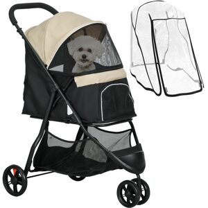 MHSTAR UK LTD PawHut Pet Stroller, Foldable Dog Stroller for Small and Miniature Dogs, Cats, Pet Travel Stroller with Rain Cover, Storage Basket, Cushion, Safety Le