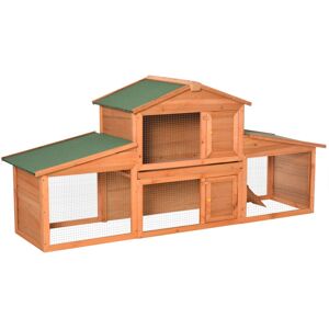 MHSTAR UK LTD PawHut Deluxe Fir Wood Rabbit Hutch 2-Tier Metal Guinea Pig Small Animal House
