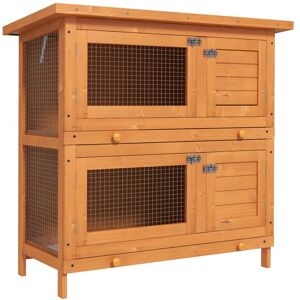 MHSTAR UK LTD Pawhut 90 x 45 x 90 cm 2 Tiers Rabbit Hutch Wooden Pet Cage W/ Run Bunny House